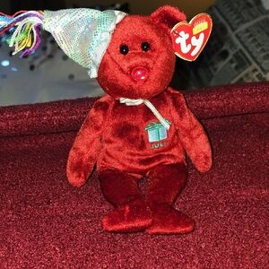 Ty Festive July Red Bear with Sparkly Party Hat